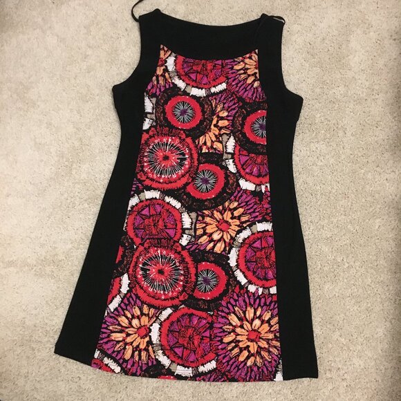 Canadian Clientele Abstract Floral Bohemian Black Trim Mini Dress - Picture 9 of 16